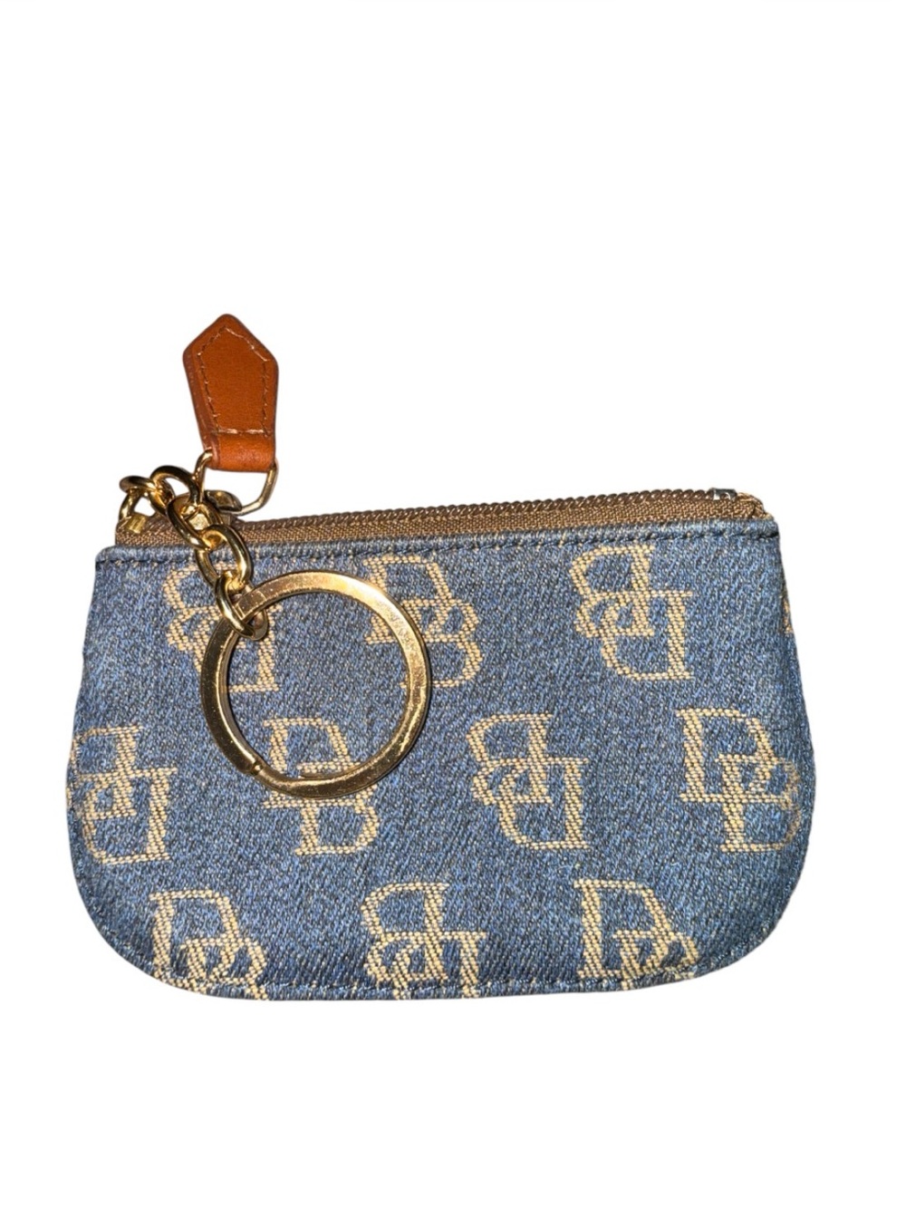 Denim Monogram Key Pouch with Gold Ring
